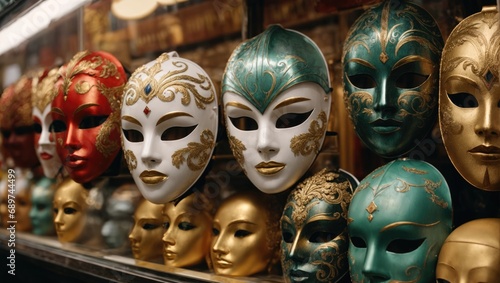 Venetian masks on the store counter