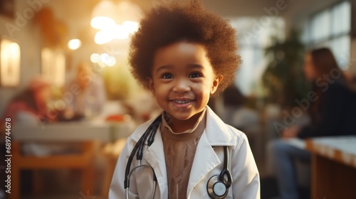 African American child dressed as a doctor