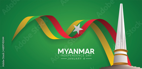 Myanmar Independence day with independence monument vector poster