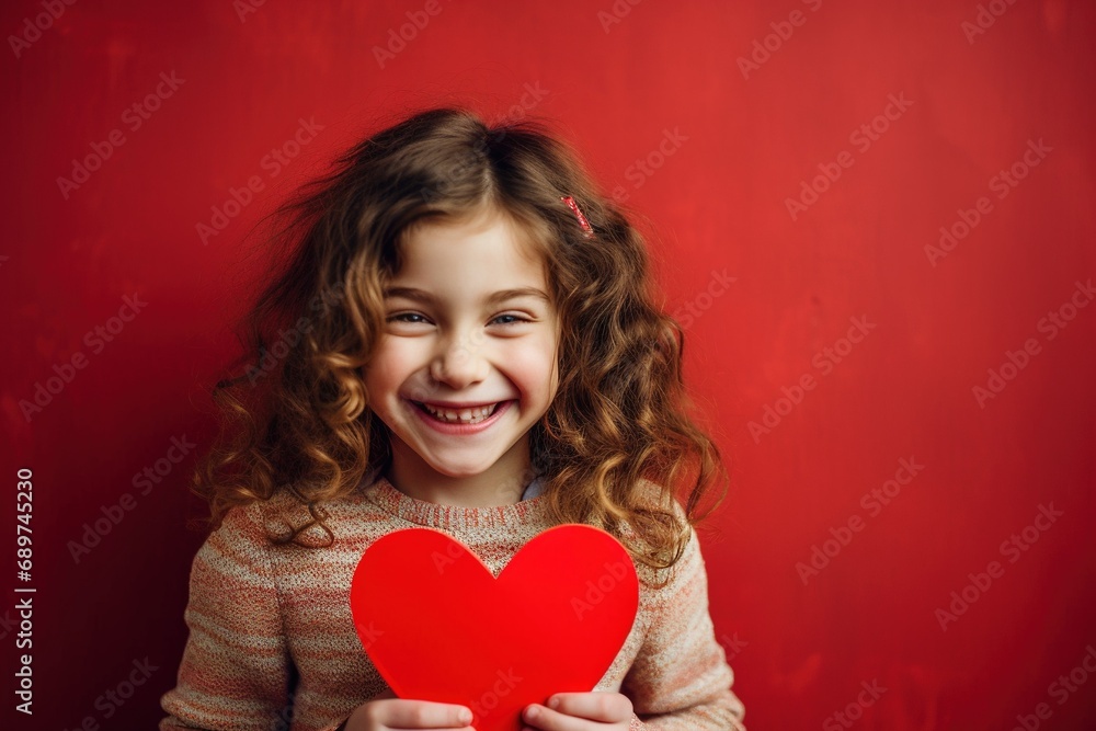 Portrait of a cute little girl with red heart on Valentines day concept. Portrait of a cute little girl with red heart on Valentines day concept.
