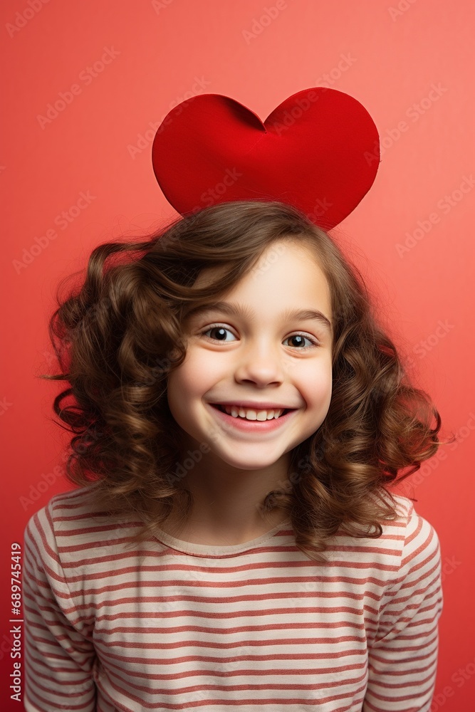 Portrait of a cute little girl with red heart on Valentines day concept. Portrait of a cute little girl with red heart on Valentines day concept.