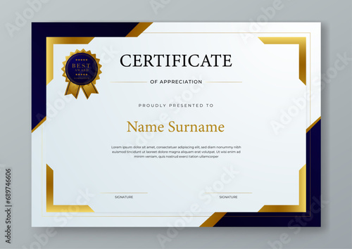White black and gold certificate design with luxury and modern certificate award design template pattern