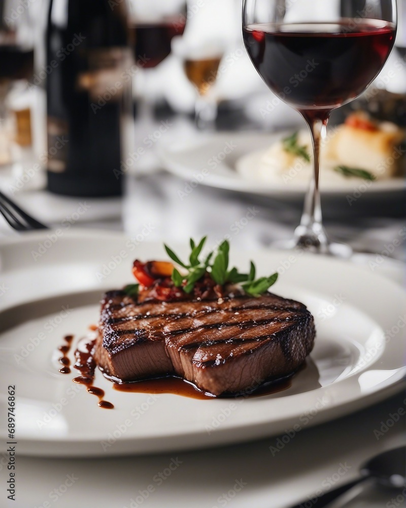 perfectly grilled steak on white plate at luxury restaurant, bright background
perfectly grilled steak on white plate at luxury restaurant, bright background