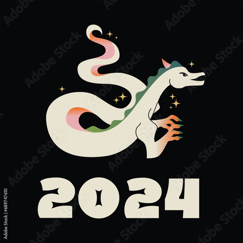 2024 Chinese new year  year of the dragon. Set of Chinese new year posters  greeting cards design with Chinese zodiac dragon. Chinese translation  dragon vector illustration isolated on background
