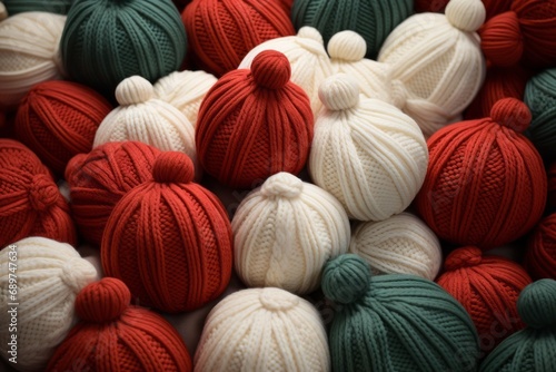Pile of colorful knit wool balls. 