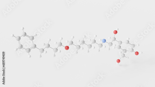 salmeterol molecule 3d, molecular structure, ball and stick model, structural chemical formula selective beta-2-adrenergic agonists