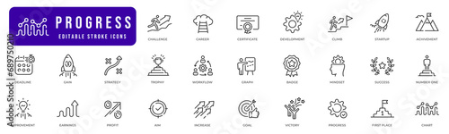 Progress icon set. Gain, improvement, growth, chart, increase, development etc