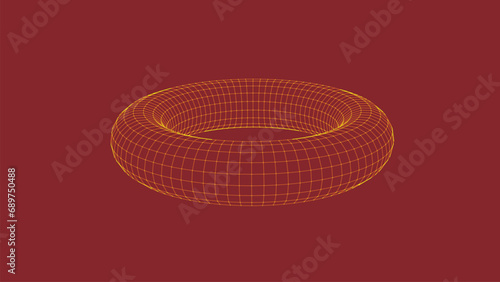 Circle low poly line geometric shape round figure. Ring shape, frame. A torus made of mesh and dots on a light background. Ease of use. 3D Model. Vector illustration.