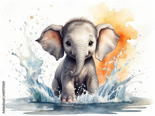 Elephant in water, pachyderm bathing, majestic elephant enjoying water, elephant splashing in water