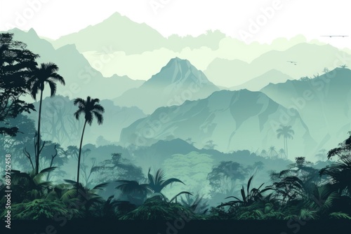 A scenic view of a mountain range with palm trees in the foreground. Ideal for travel and nature-themed projects