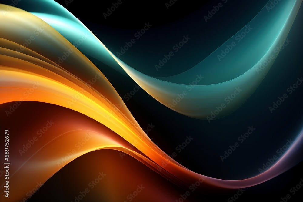 Obraz premium Abyssal Brilliance: Psychedelic Color Flow Wave in Orange, Teal, and White Against a Dark Blue Background