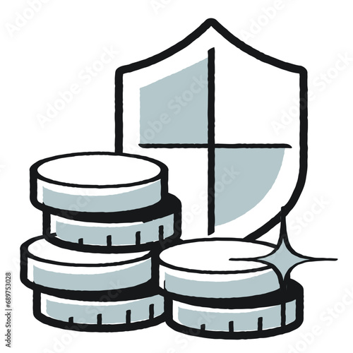 Shield and stacks of coins