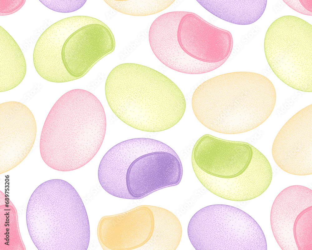 Mochi colored, seamless pattern. Japanese traditional sweet soft dessert. Bento mochi dish. Ball of rice flour with bean paste. Vector illustration with healthy sweet snack. Mochi colored, seamless pattern. Japanese traditional sweet soft dessert. Bento mochi dish. Ball of rice flour with bean paste. Vector illustration with healthy sweet snack.