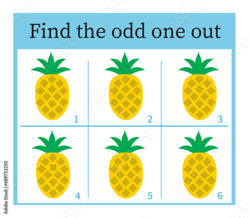 Puzzle game for kids. Task for development of attention and logic. Cartoon pineapple.