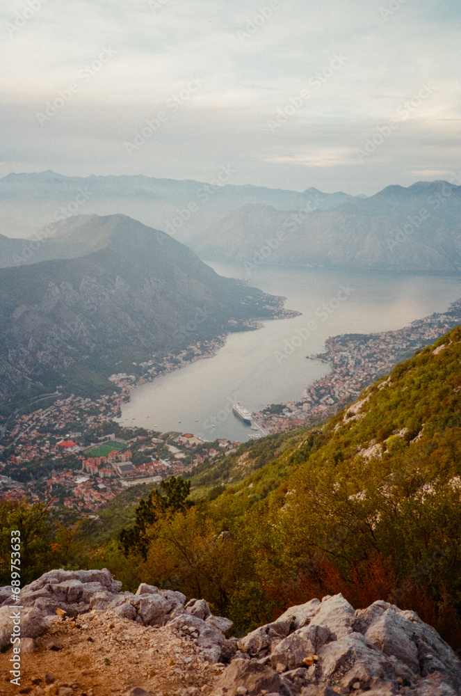 view from the mountain and boka bay in Montenegro