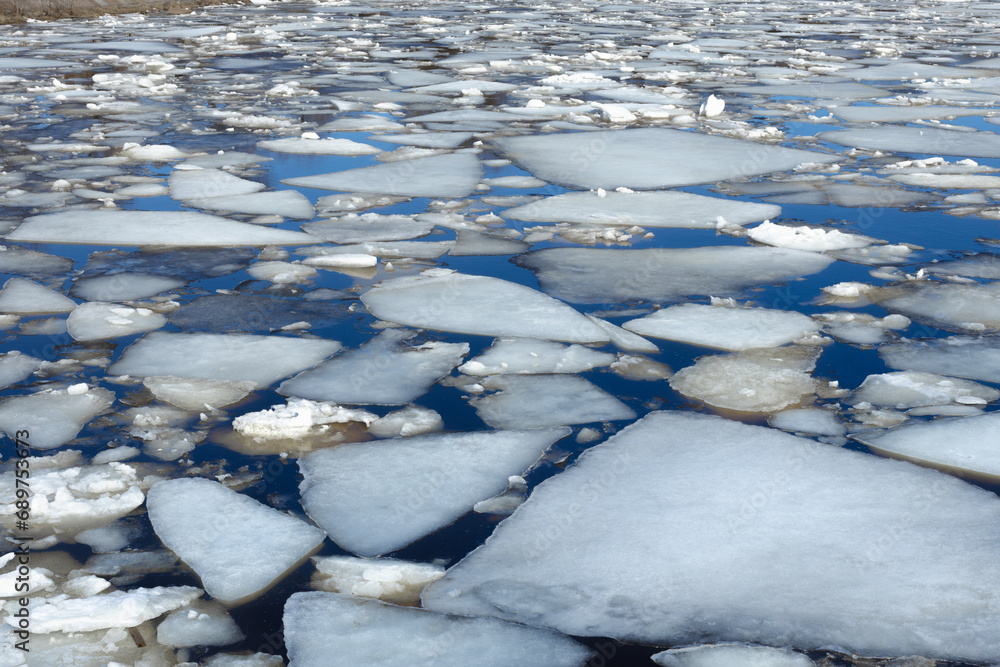 ice drift, ice floes float on the river in early spring, the river is opened from ice, snow melts ice drift, ice floes float on the river in early spring, the river is opened from ice, snow melts