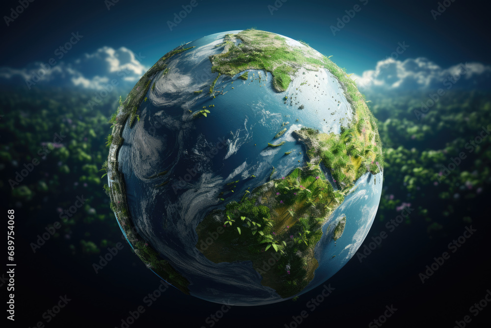 Green planet Earth, concept of ecology and renewable energy Green planet Earth, concept of ecology and renewable energy