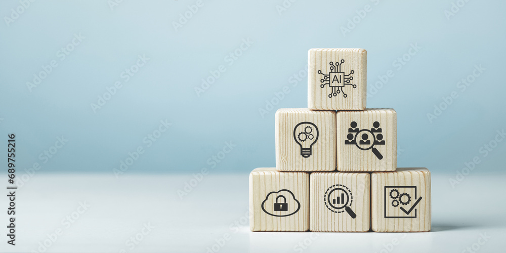 Wooden cubes on the topic of the application of artificial intelligence Wooden cubes on the topic of the application of artificial intelligence