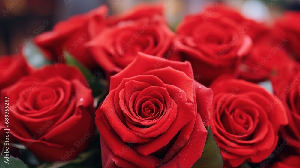 Fototapeta premium Beautiful bright red rose close-up opening Spa ideas, weddings, birthdays, Valentine's Day, Mother's Day, concepts.