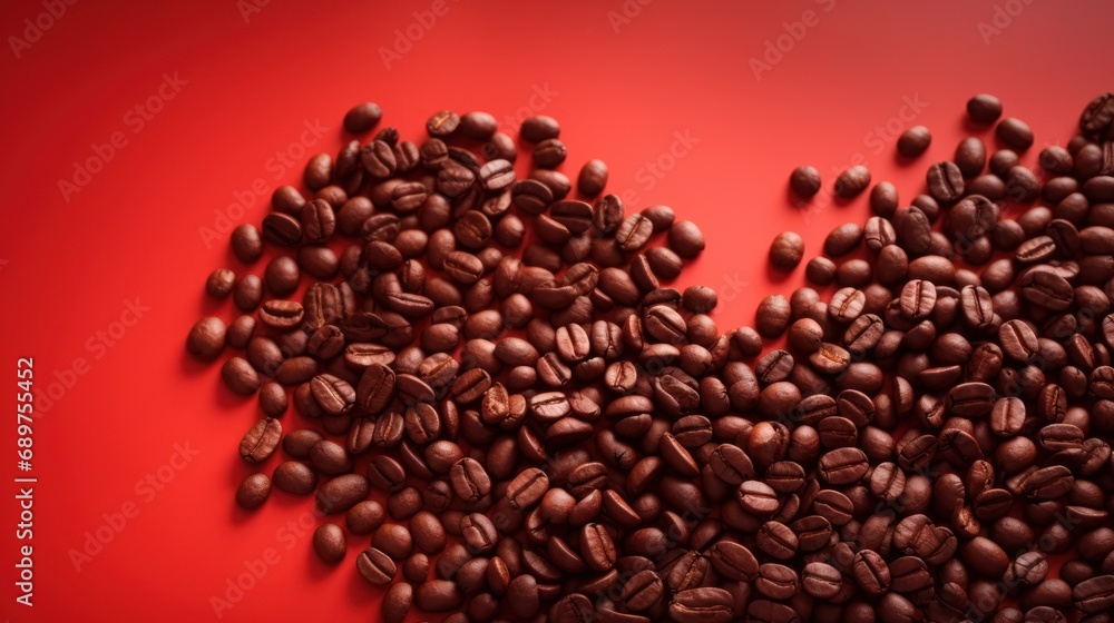 Coffee bean heart on red studio background Fall in love and confess on Valentine's Day Coffee bean heart on red studio background Fall in love and confess on Valentine's Day