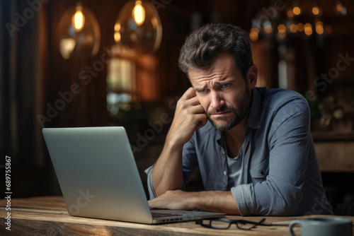 Frustrated businessman with laptop at work in the office