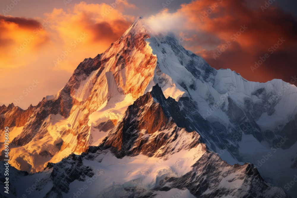 Mountain landscape sunset on a mountain peak