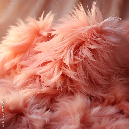 Fur background in Peach Fuzz shade  fluffy splash banner with space for text. Concept  Delicate color of the year for design and cover.