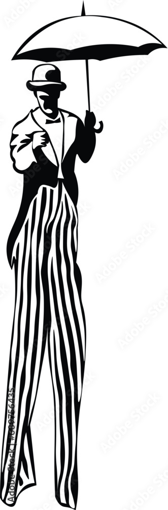 Cartoon Black and White Isolated Illustration Vector Of A Circus Performer Walking on Stilts Cartoon Black and White Isolated Illustration Vector Of A Circus Performer Walking on Stilts