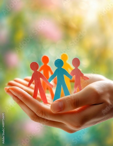 Diversity, Equality, Inclusion and Belonging Concept of Paper sillhouette held by Hand.