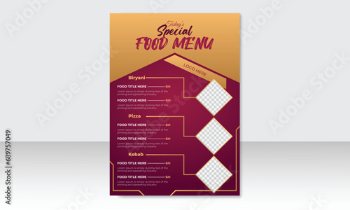Vector food restaurant menu template, Restaurant food menu, template design. Food flyer design.