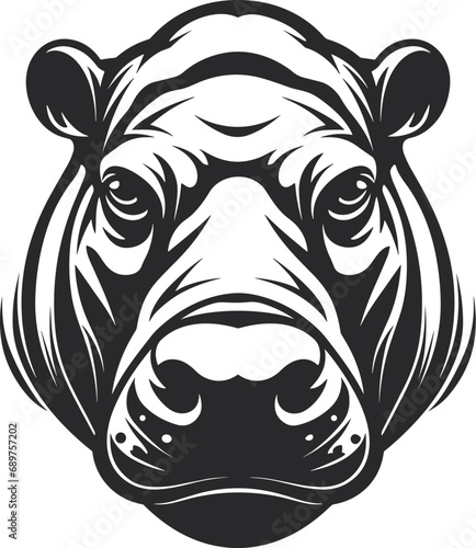 Simple Minimalist Vector Design of a Hippo Head in Classic Black and White, Ideal for Icon or Logo