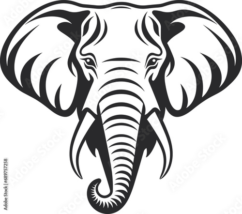 Minimalist Black and White Vector Design of an Elephant Head