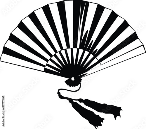 Cartoon Black and White Isolated Illustration Vector Of A Paper Fan