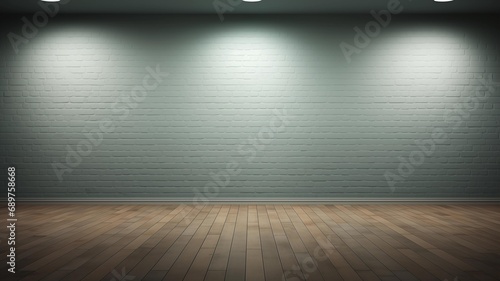 empty green room with spotlights and wooden floor © NOMI