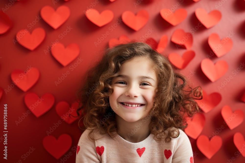 Portrait of a cute little girl with red heart on Valentines day concept. Portrait of a cute little girl with red heart on Valentines day concept.