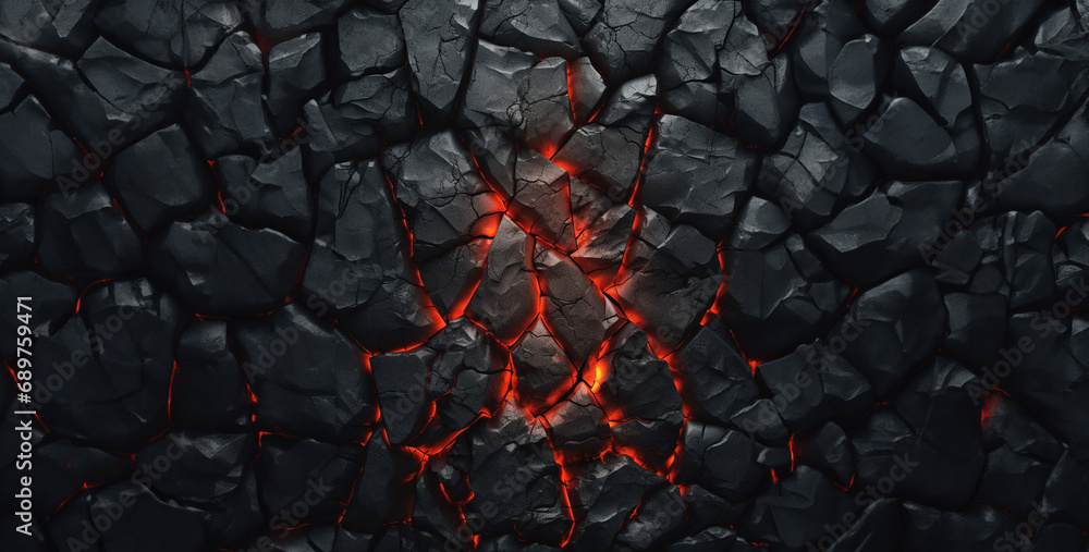 an image of a black stone wall with a aspect ratio, burning in the fire - obrazy, fototapety, plakaty 