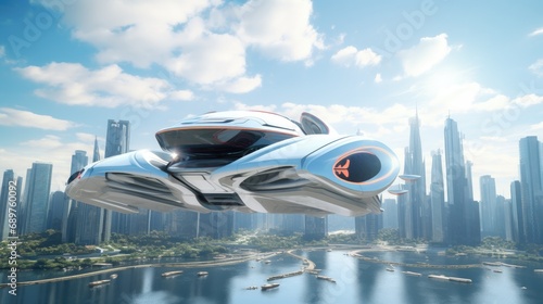 Futuristic vehicles of the sustainable city of the future. Innovation. Futuristic vehicles. Creative architecture, vehicles, cities, creative buildings. © Thanaphon