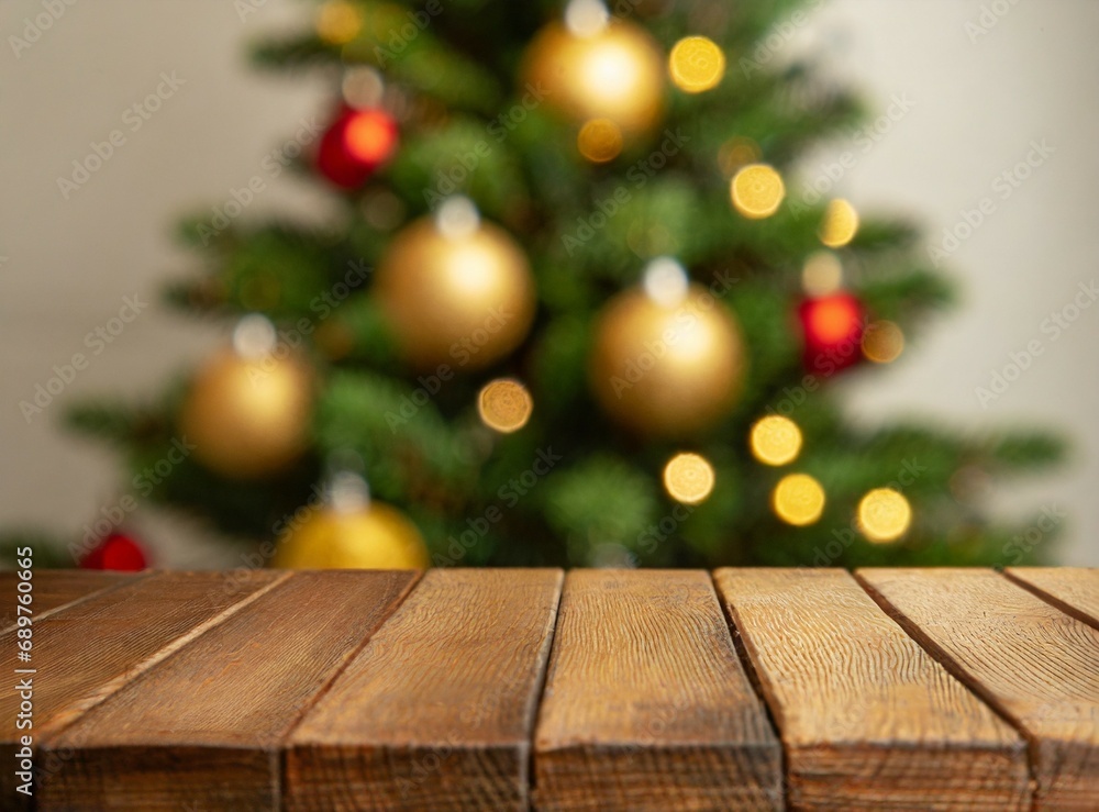 Empty wooden table, Christmas Tree Background Empty wooden table, Christmas Tree Background