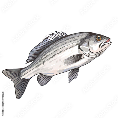 Fresh sea bass fish isolated on transparent or white background.