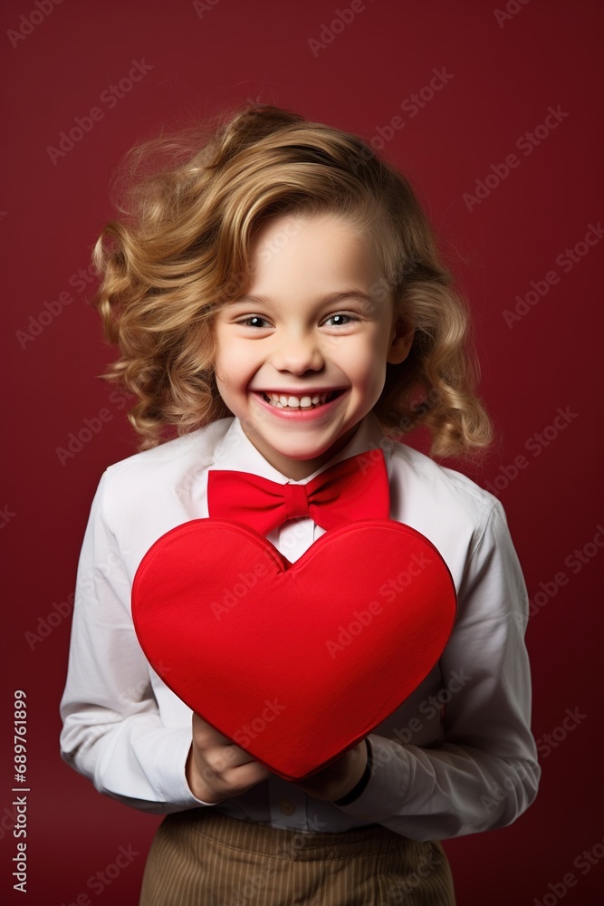Portrait of a cute little girl with red heart on Valentines day concept. Portrait of a cute little girl with red heart on Valentines day concept.