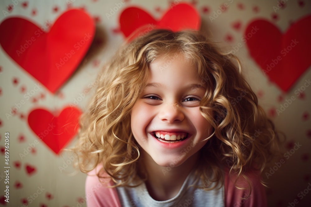 Portrait of a cute little girl with red heart on Valentines day concept. Portrait of a cute little girl with red heart on Valentines day concept.