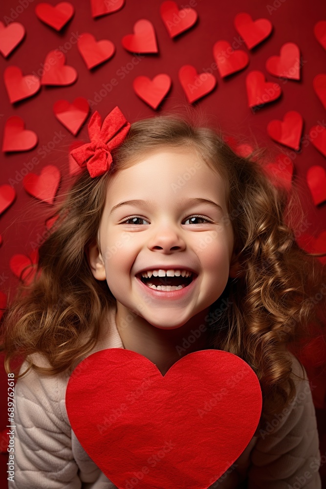 Portrait of a cute little girl with red heart on Valentines day concept. Portrait of a cute little girl with red heart on Valentines day concept.