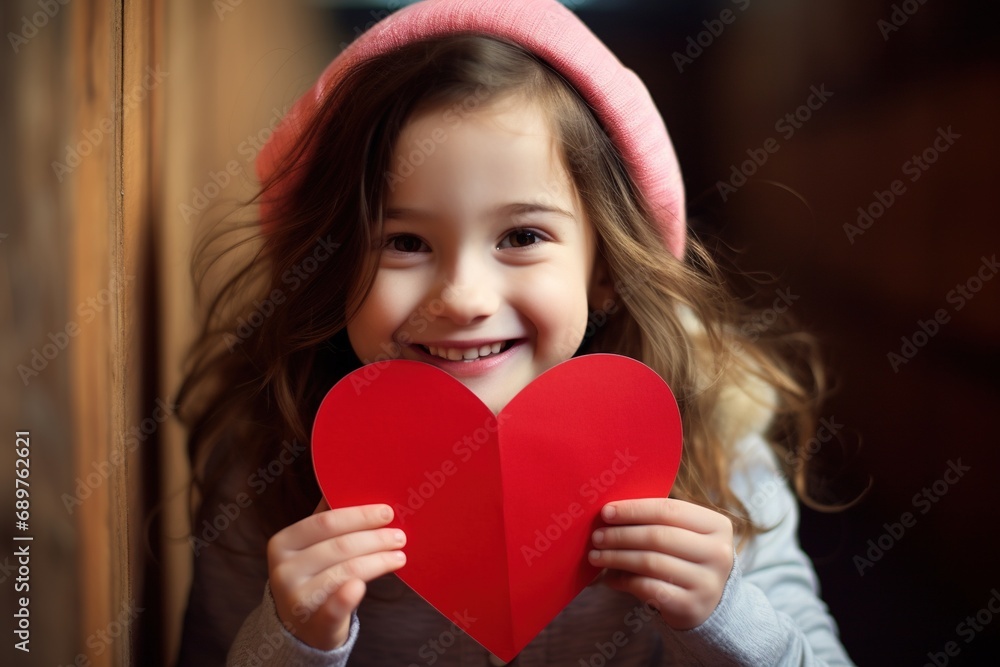 Portrait of a cute little girl with red heart on Valentines day concept. Portrait of a cute little girl with red heart on Valentines day concept.
