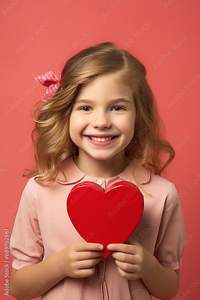 Portrait of a cute little girl with red heart on Valentines day concept. Portrait of a cute little girl with red heart on Valentines day concept.