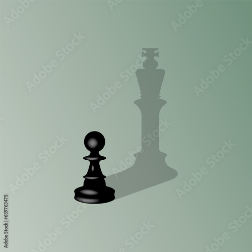 illustration of chess pawn casting a king piece shadow.