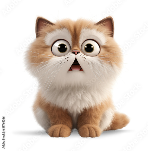 Cute cat with shocked face, isolated on white background, funny pets concept, realistic illustration in doodles design, generative ai