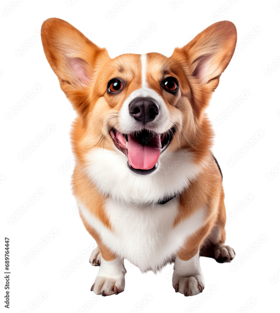 Cute the Welsh Corgi dog isolated on white background, cute pets concept, realistic illustration, generative ai