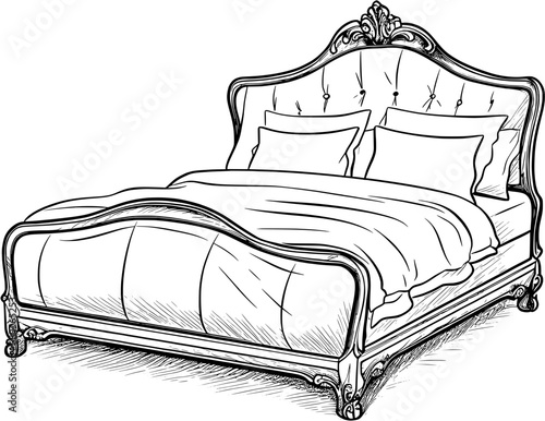 Elegant Provence Style Bed Vintage Outline Icon In Hand-drawn Style