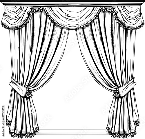 Elegant Provence Style Curtain Vintage Outline Icon In Hand-drawn Style