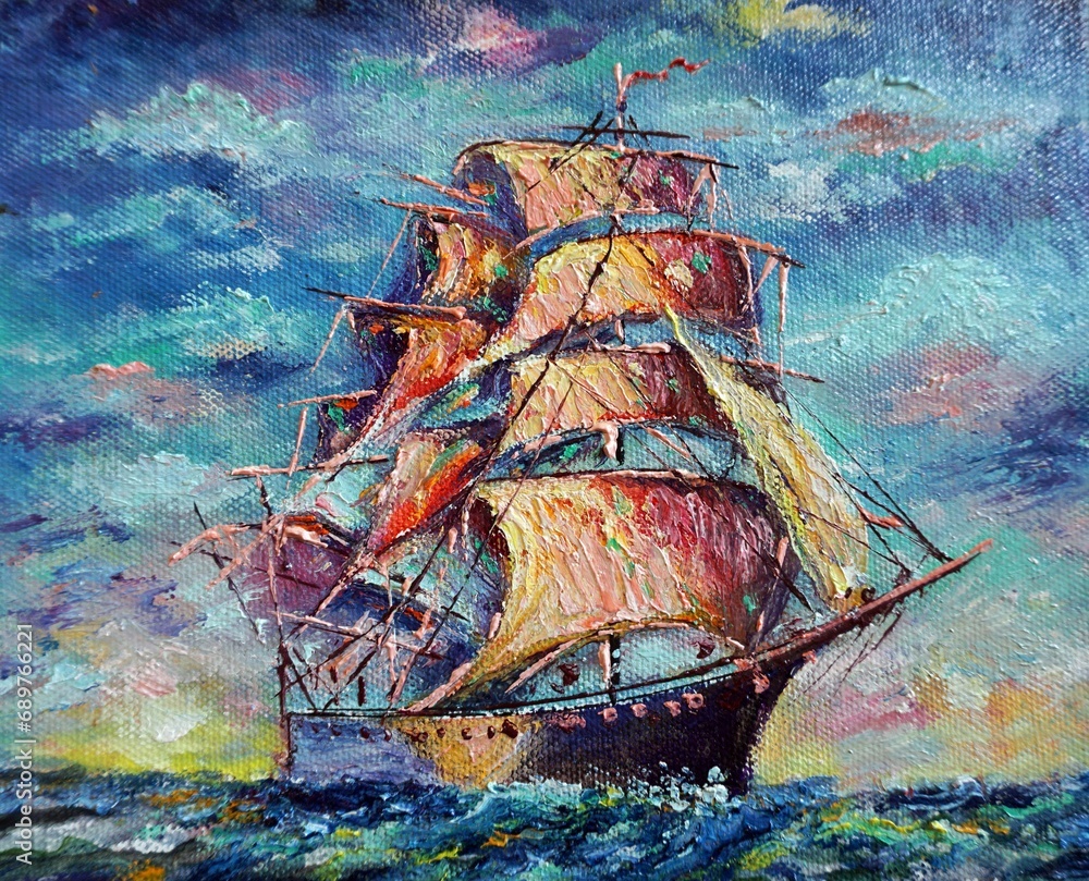 Art Oil painting color  sailboat